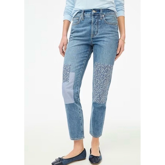 J.Crew Premium Slim Boyfriend Patched Denim Jeans Size 31 Petite Cotton NEW - Picture 2 of 11